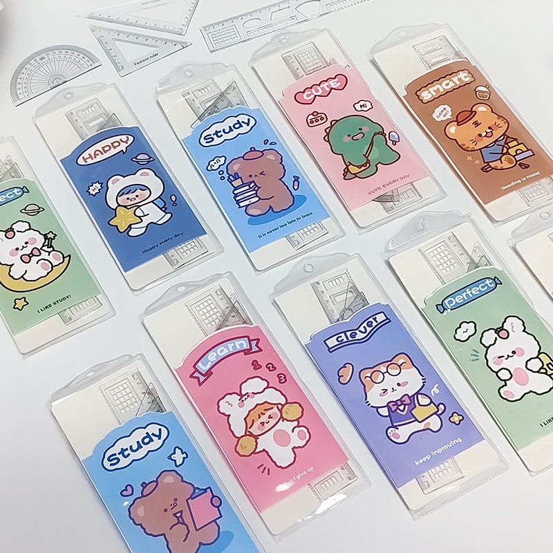 

4pcs / Set Penggaris Transparan Portable Motif Kartun Untuk Pelajar