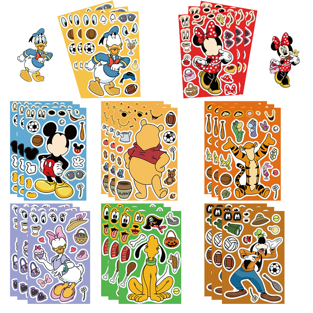 

32Sheets Children DIY Puzzle Sticker Winnie Mickey Character Face Assemble Stickers Kids Toys Boys Girls Gifts