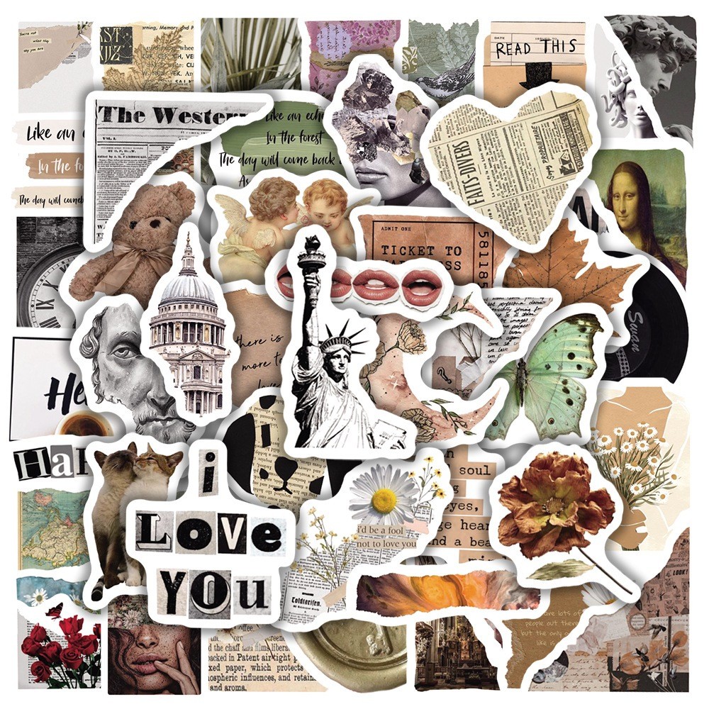 

50pcs Vintage Stickers Retro Vsco Graffiti Aesthetic Ins Vinyl Decals Stationary Notebook Guitar Sticker Toy Kids Gift