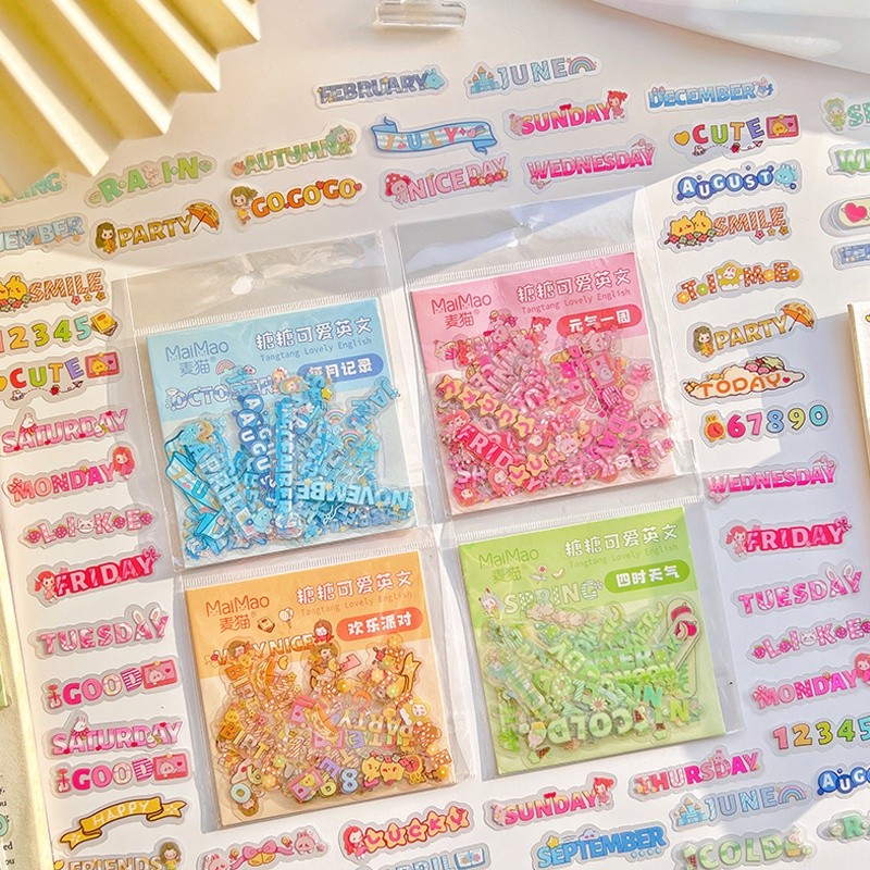 

48pcs Lucu Kartun Kata Inggris Label Pack Cangkir Air
