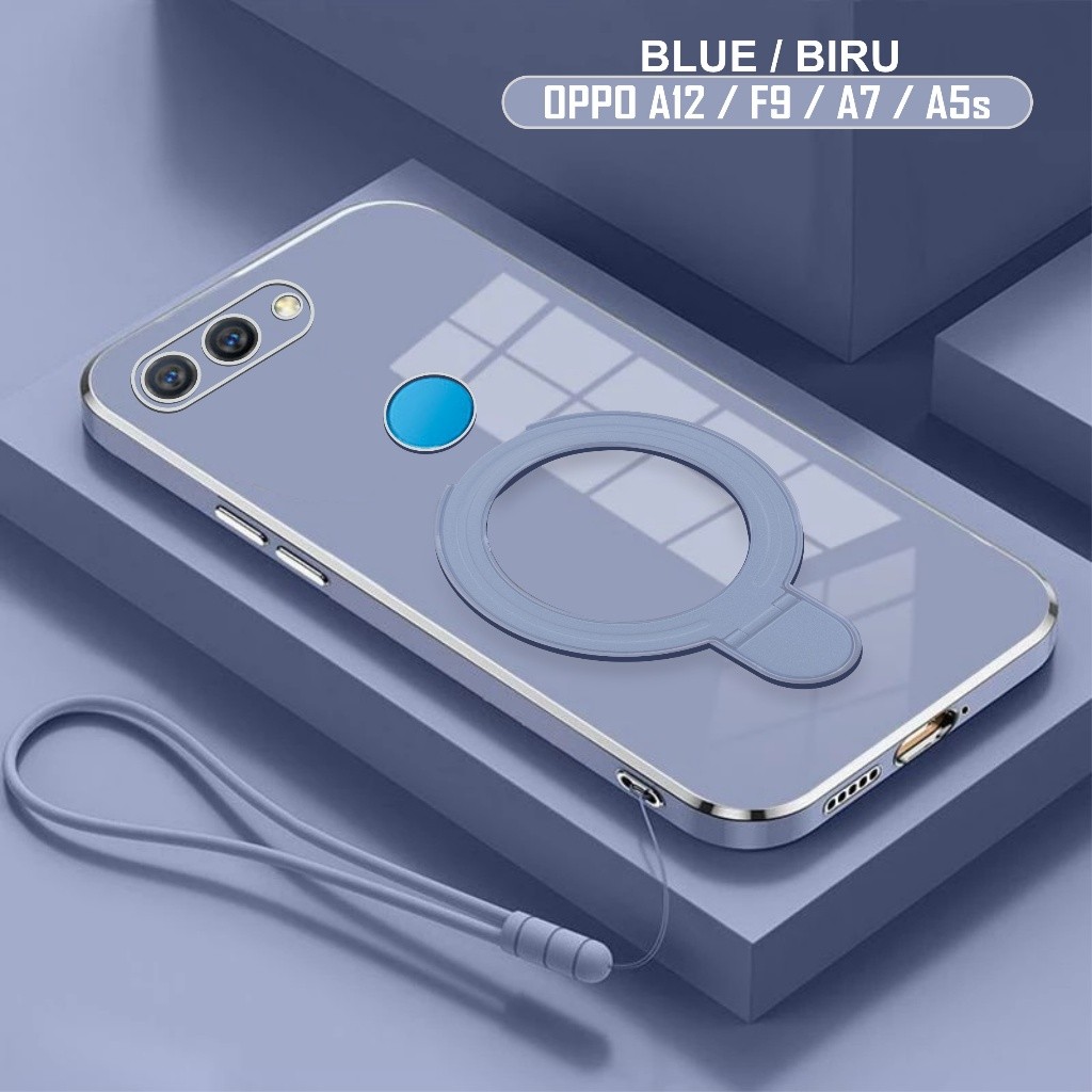 Soft Case Oppo F9 A12 A7 A5s Casing Ring Plating Holder Magsef Free Lanyard Tali Gantung