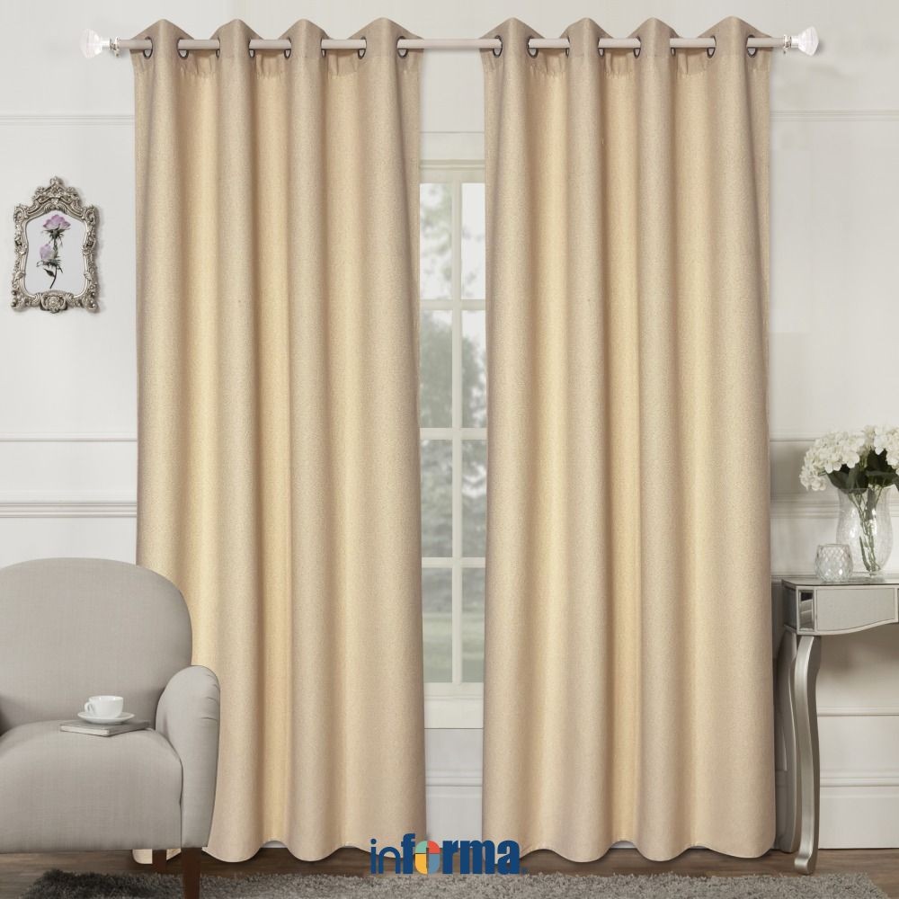 Informa 140X250 cm Set 2 Pcs Gorden Boucle Look - Krem Tirai Penutup Jendela Kerai Hordeng Kain Peng