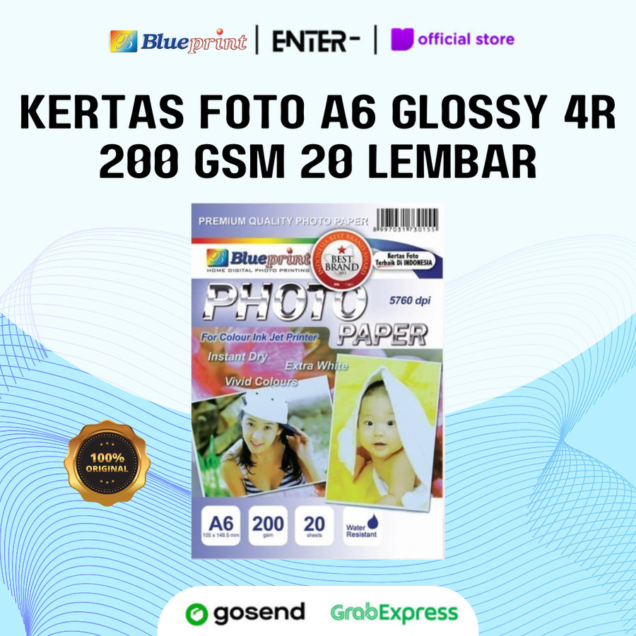 

Kertas Foto A6 Glossy Photo Paper 4R BLUEPRINT 200 gsm 20 Lembar