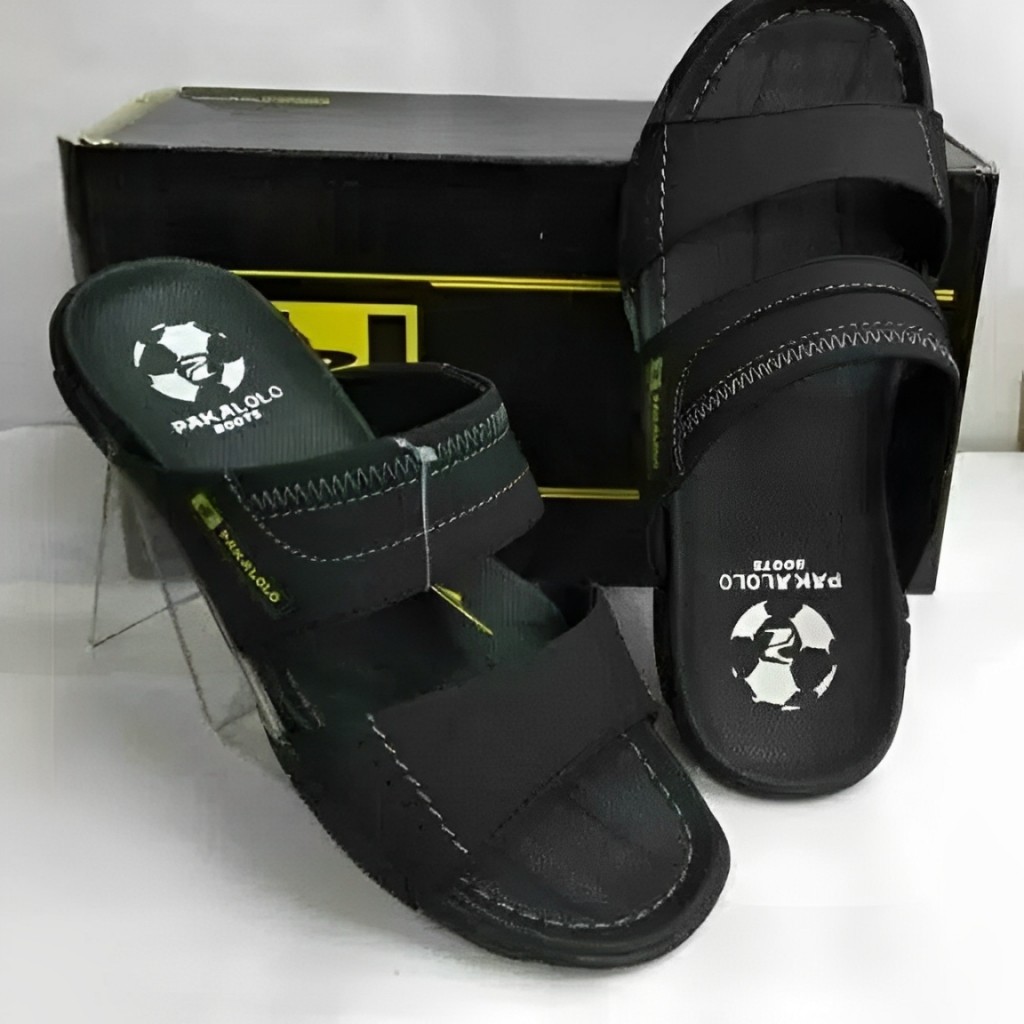 Sandal Pakalolo Original Kulit Asli Motif bola Selop Terbaru warna Hitam Tan Coklat