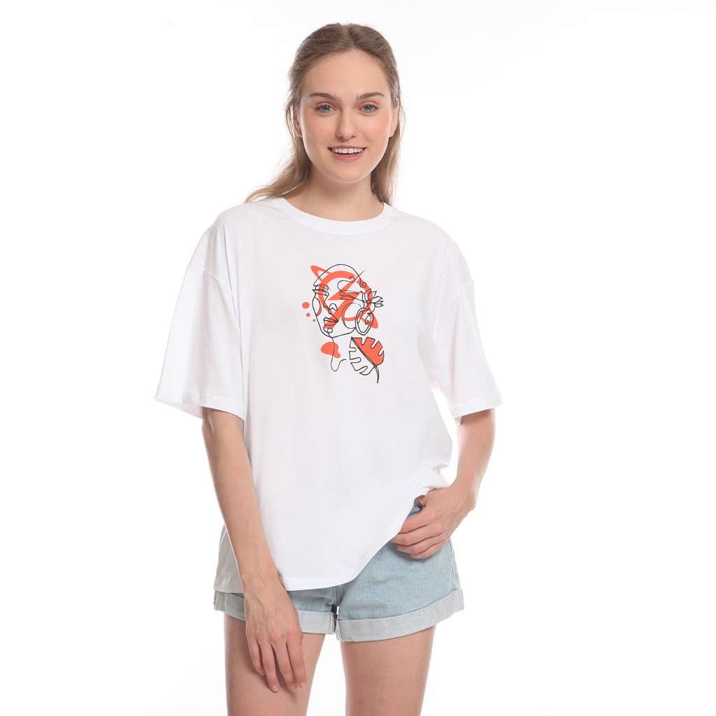 【COD】 PLANET SURF CLOTHING Kaos wanita lengan pendek Putih LIORA TSHIRT 221D LTSS12105-WHT Baju T-sh