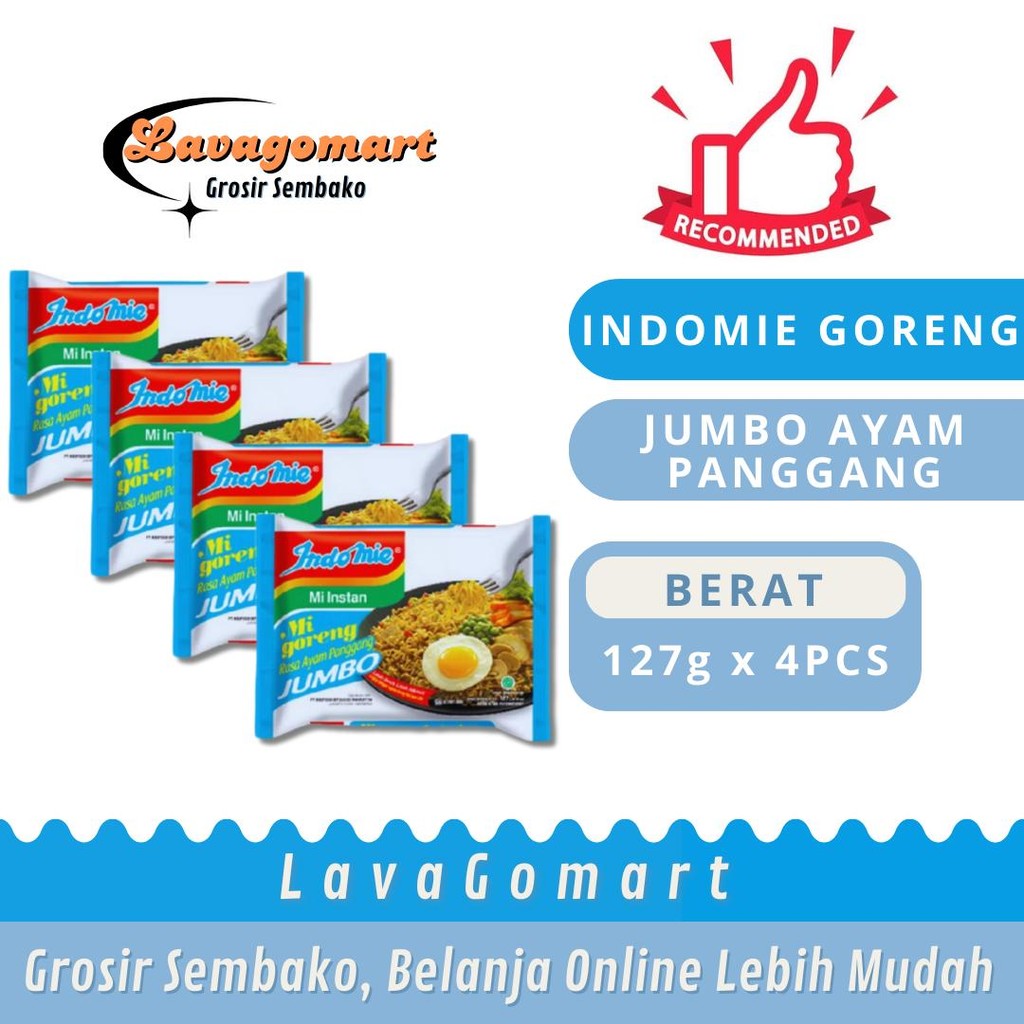 

INDOMIE GORENG JUMBO AYAM PANGGANG 127g - 4 PCS - LAVAGOMART- BANDUNG