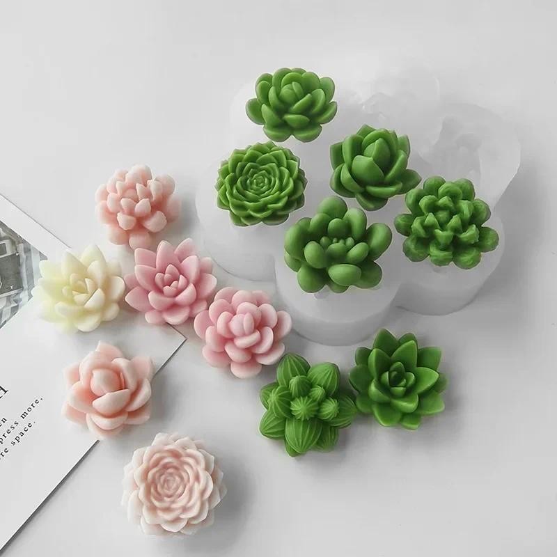 

7pcs succulent cactus flower silicone mold 3D mini rose flower chocolate Fudge pastry baking mold DIY Candle soap Plaster crafts