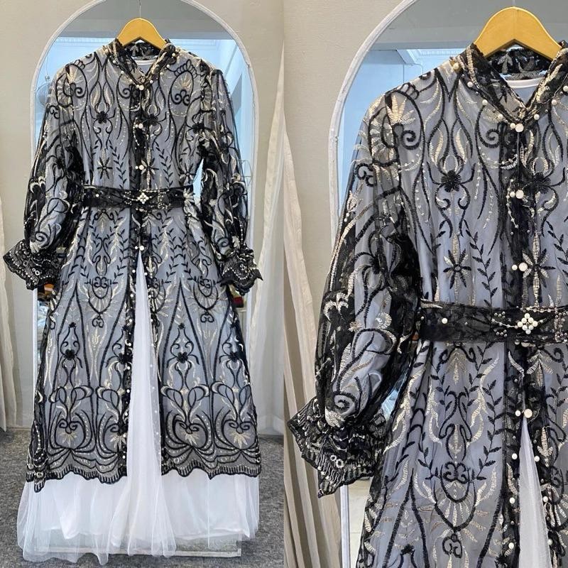 NJW - READY STOCK Dress Olla Brokat Kondangan / Outer Long Vest dan dress inner - gaun wanita