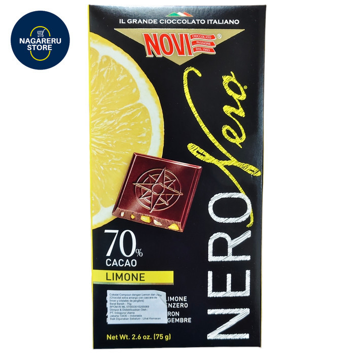 

Novi nero nero 70% cacao limone zenzero (coklat compound dengan lemon dan jahe) 75gr