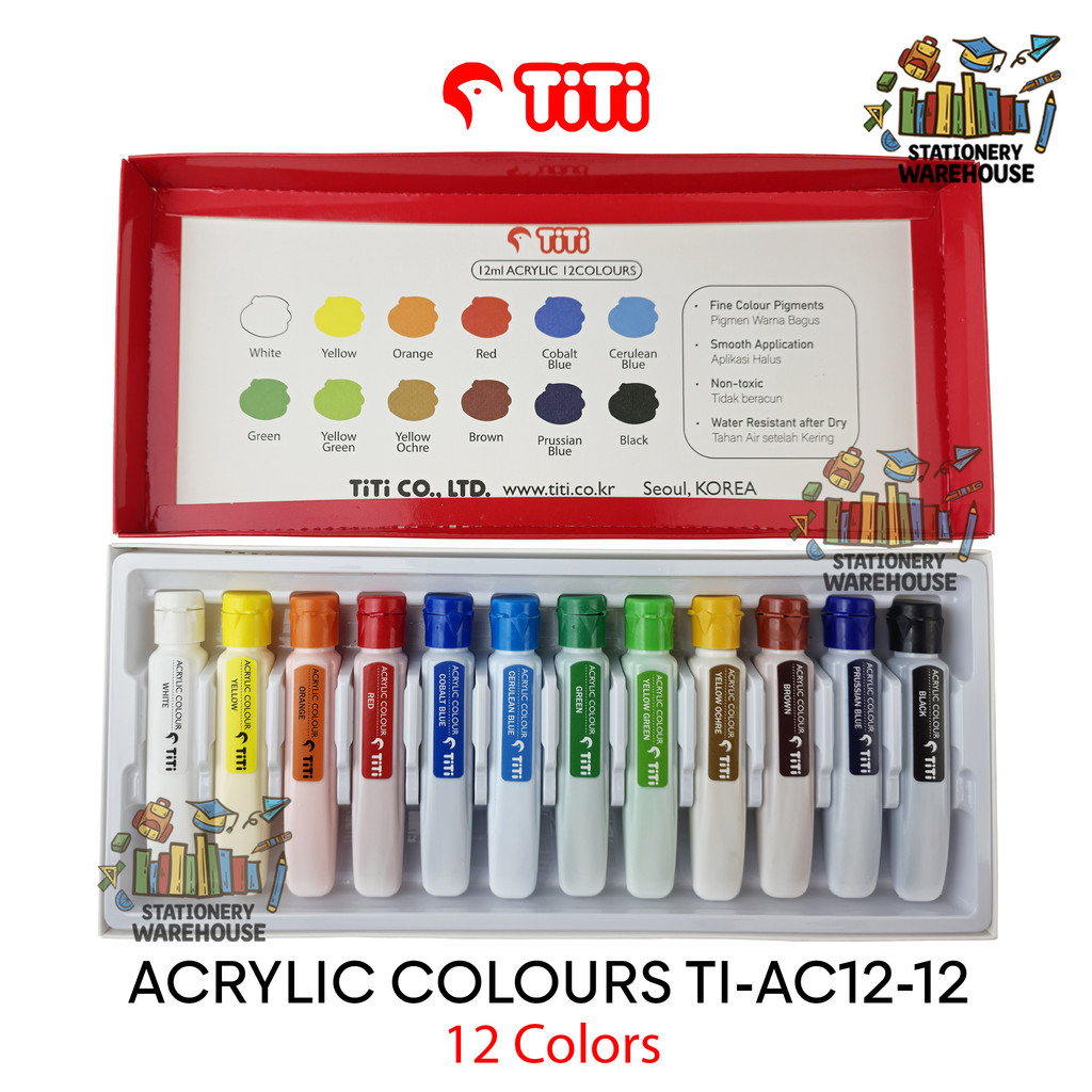 

Cat Akrilik Acrylic Color TITI TI-AC12 12 , 24 , 30 WARNA Cat Lukis Kanvas 12 ml SF6