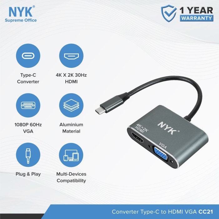 [ B E S T ] Converter TYPE C to Hdmi Vga NYK