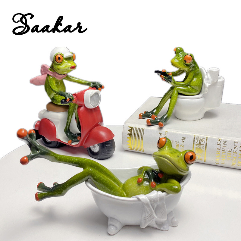 SAAKAR Resin Funny Frog Figurines for Interior Home Bathroom Interior Decoration Accessories Persona