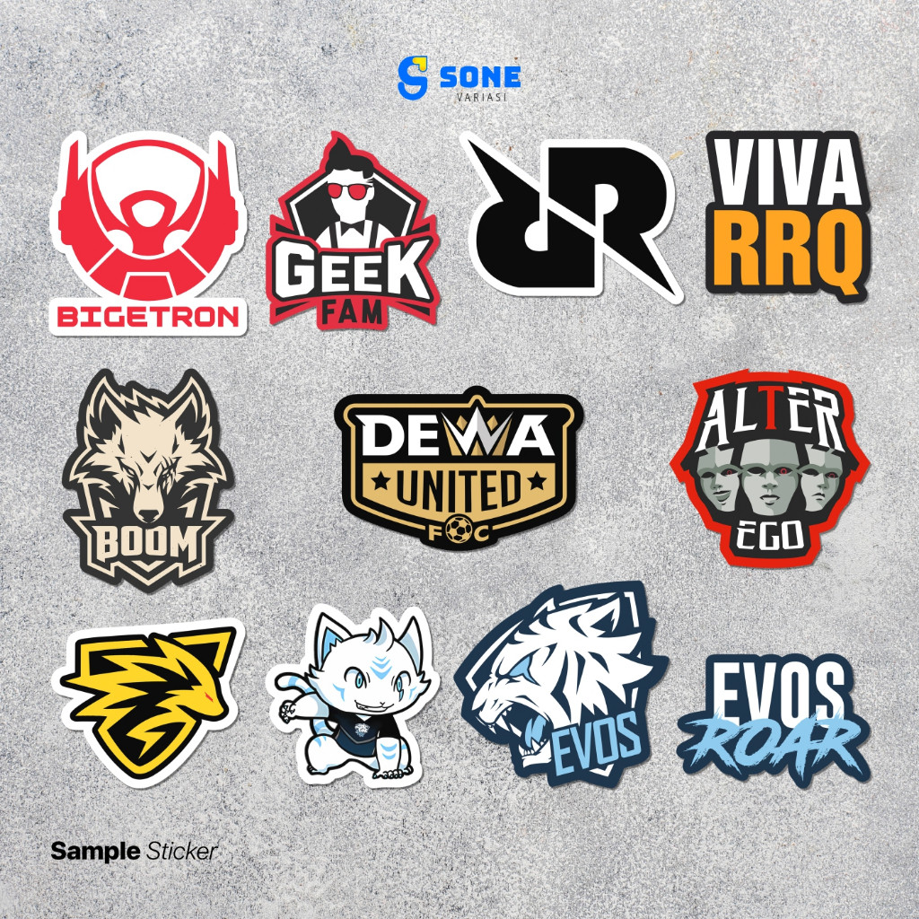

Stiker Pack ALL IN ONE Esport Team Evos Rrq Onic bahan Vinyl Waterproof