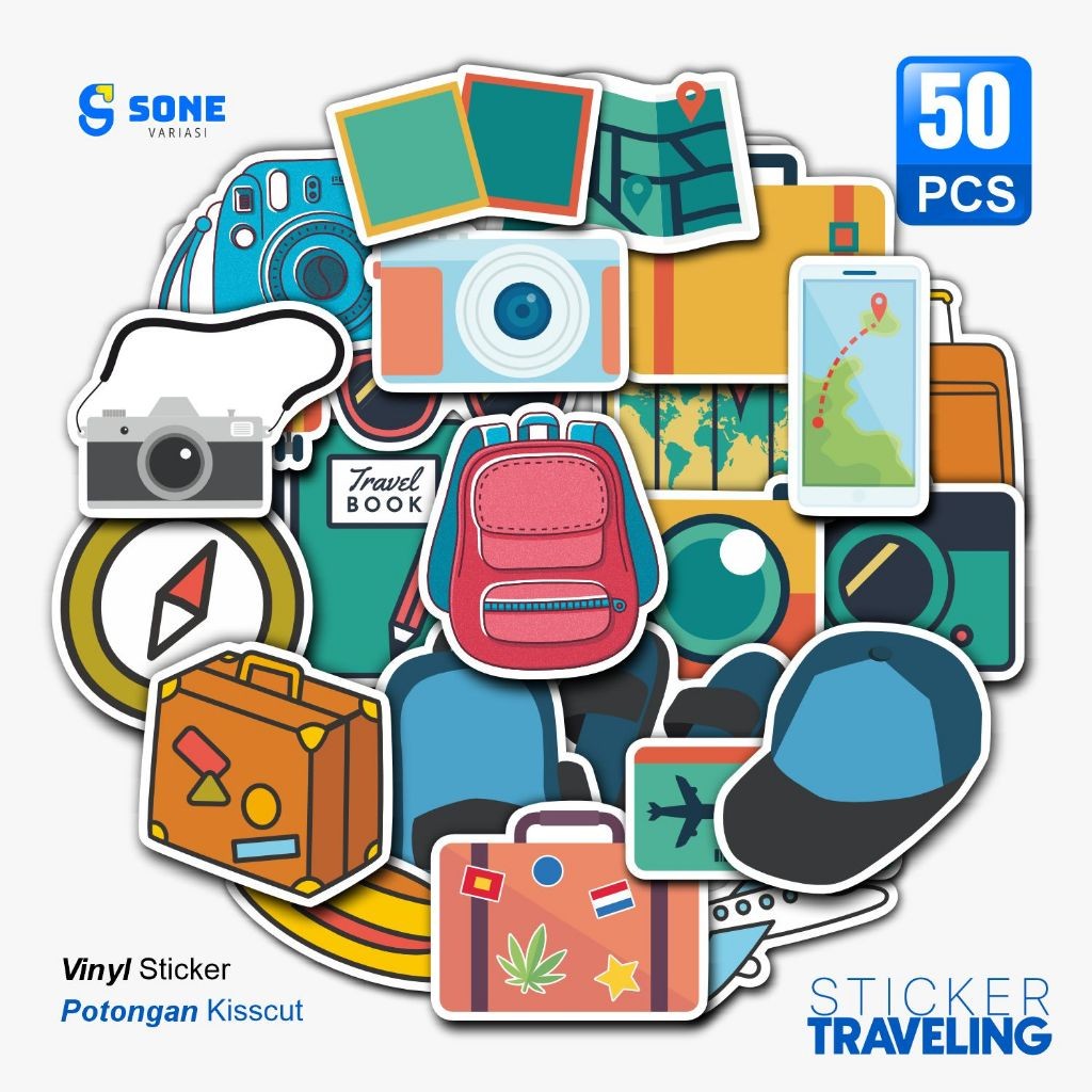 

Stiker Pack Traveling Aesthetic Paper Vinyl Waterproof Dekorasi Stiker Laptop Buku Journal Koper