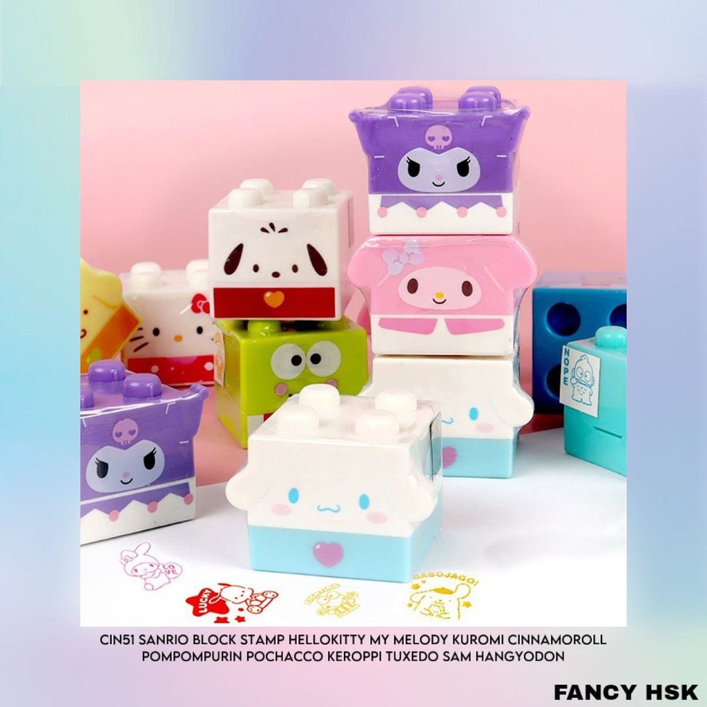 

KOREA SANRIO BLOCK STAMP HELLOKITTY MY MELODY KUROMI CINNAMOROLL POMPOMPURIN POCHACCO KEROPPI TUXEDOSAM HANGYODON CIN51