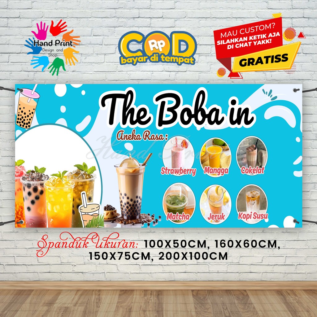 Cetak Spanduk Banner Aneka Minuman Boba Biru MMT Spanduk Custom 200x100