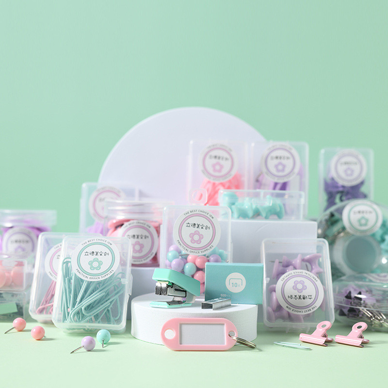 

Macaron Office Supplies Book Sewer Stapler Binder Clip Pin Binding Combination Small Box Pack