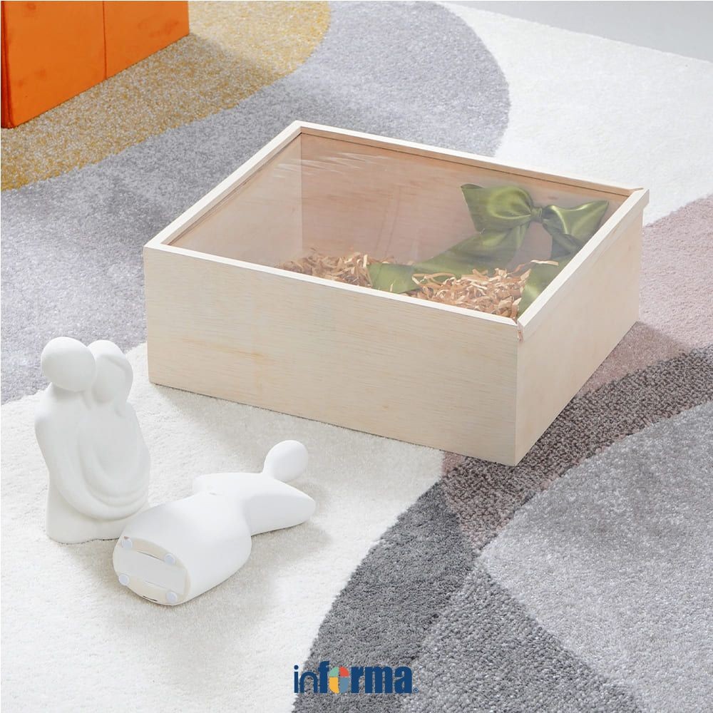 Informa 38x32x14.5 cm Kotak Hampers Kayu Dengan Tutup Akrilik Wooden Box Kotak Bingkisan Present Box