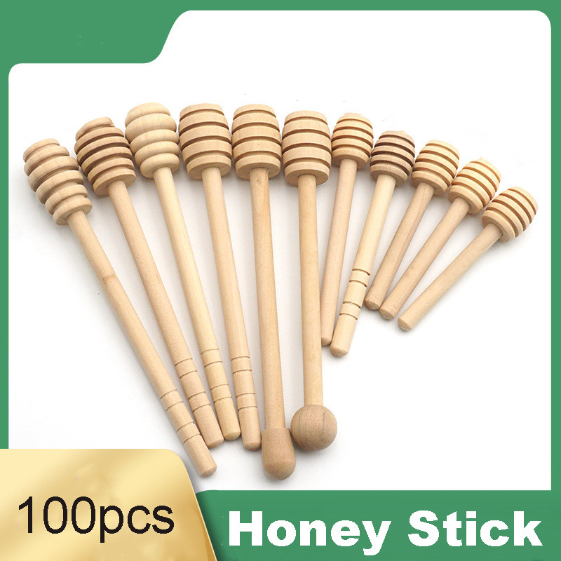 

Wood Honey Stir Bar Mixing Handle Jar Spoon Practical 100Pc Dipper Honey Long Stick Supplies Honey Kitchen Tools8/10/11/15CM
