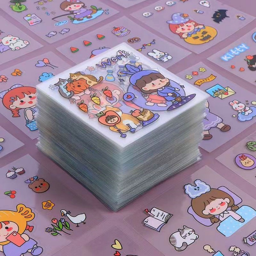 

1 box of 100pcs non repeating cartoon stickers Cute Girl DIY Handbook Sticker Decoration Material Instagram Style