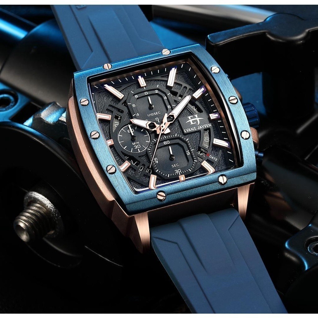 Original Evans Jayden Jam Tangan Pria 9463-2 Rubber Kaca Sapphire Water Resistant 5ATM