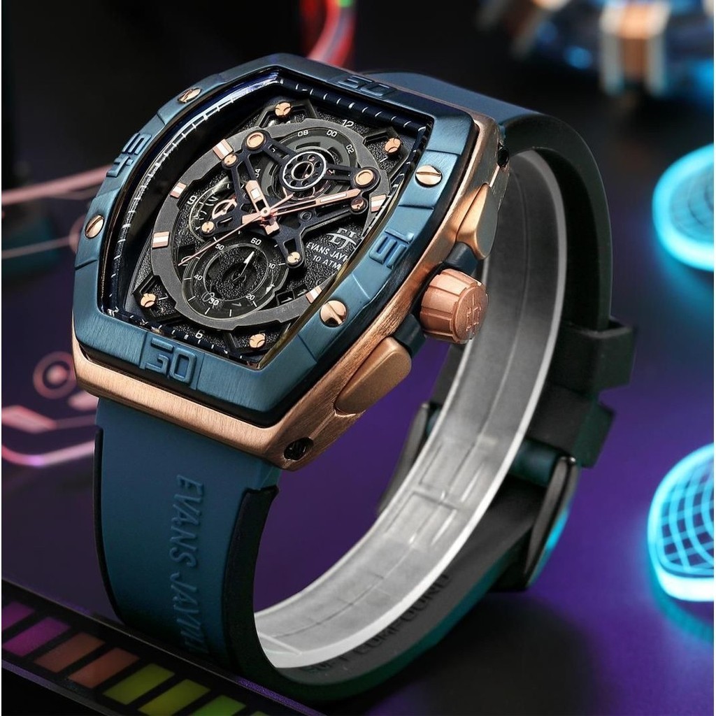 Terlaris Evans Jayden Jam Tangan Pria 9549 Rubber Kaca Sapphire Water Resistant 10 ATM
