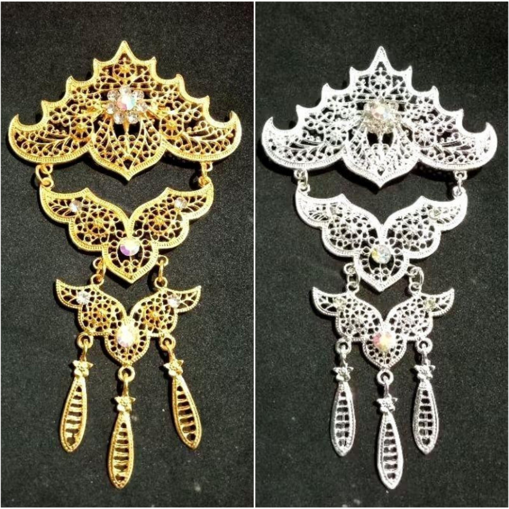 Bros Kebaya Kutu Baru / aksesoris baju kebaya wanita  Bunga Susun emas silver