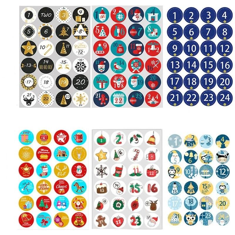 

Cute Stickers Christmas Gifts Packaging Labels Creative Number 1~24 Stickers Xmas Countdown Calendar Stickers Kids Stationery