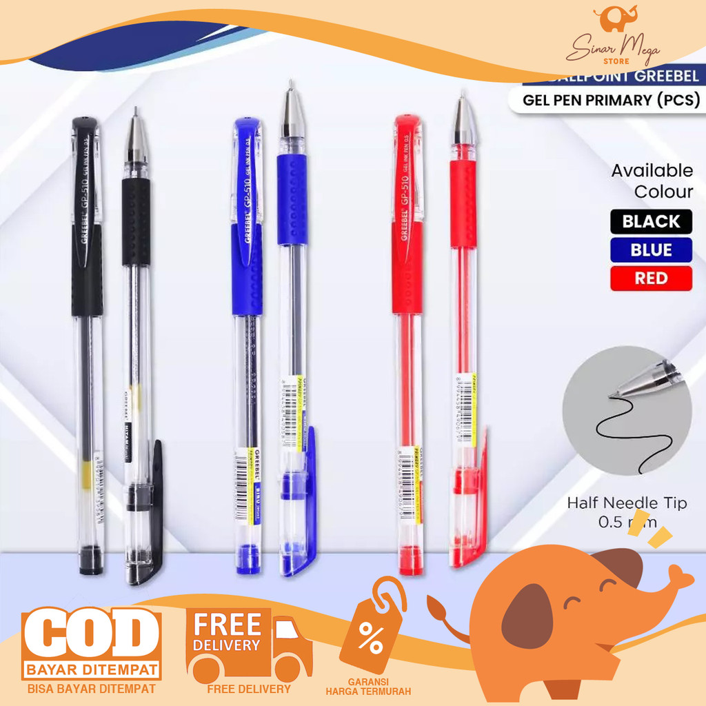 

GREEBEL Gel Pen 0.5mm GP-510 PRIMARY Pulpen Gel Needle Tip SATUAN Murah
