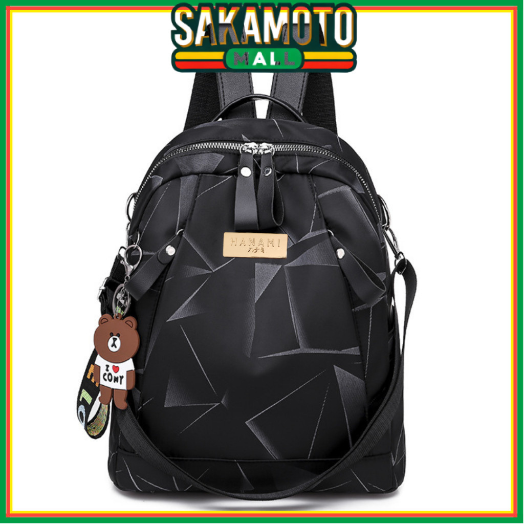 HANAMI Tas Ransel Wanita Korea Anti Air Hitam Ellesma TA395B5 Backpack Sekolah Kerja Besar Batam Ori
