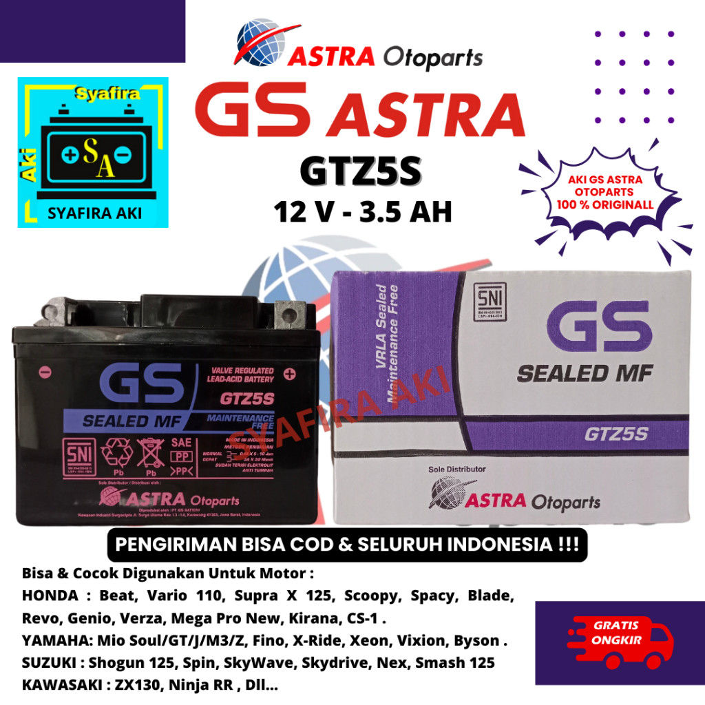 Aki Motor Beat,Vario 110 -Supra X 125 GTZ5S GS ASTRA MF Aki Kering