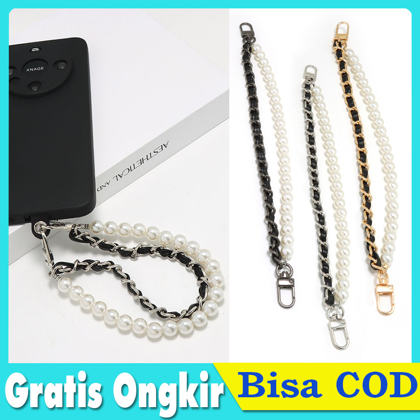 Rantai Tas Mutiara Ganda Antilost - Gantungan HP Premium dengan Manik Mutiara Asli | Cocok untuk Han