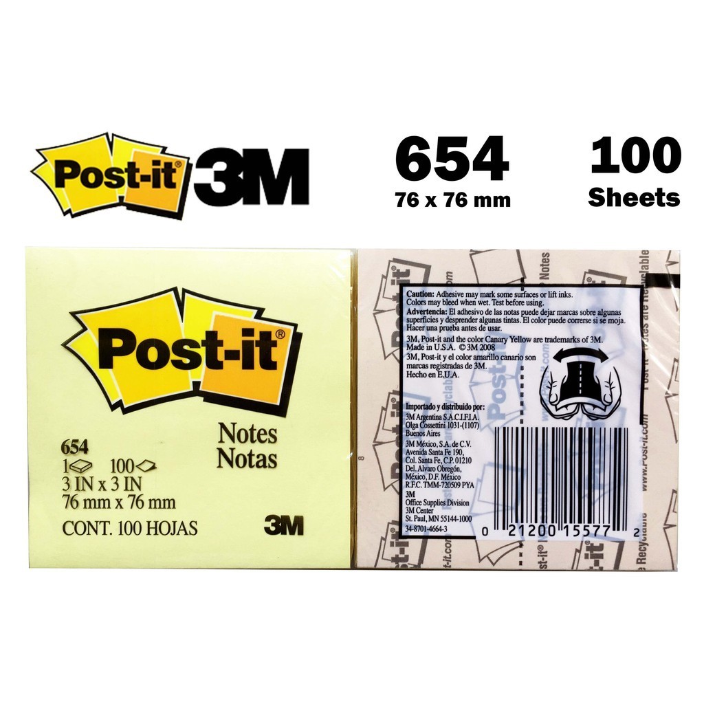 

Post It 3M 654 Yellow memo stick Original Sticky Note New