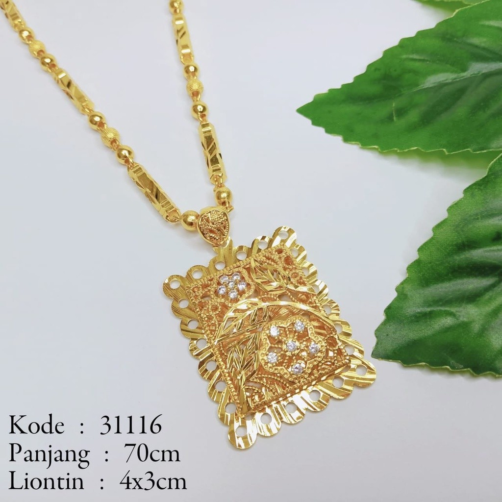 ScF Collection Kalung Set Liontin Panjang 70cm Kalung dan liontin Lapis Emas 24k