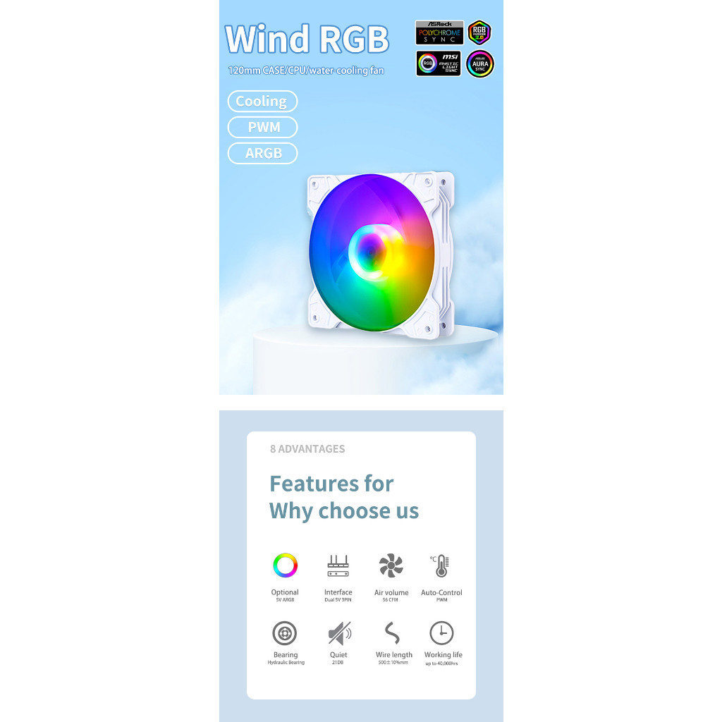 Fan Casing RGB 12cm White / Kipas Kesing Cpu PC Komputer Putih GROSIR-KOMPUTER