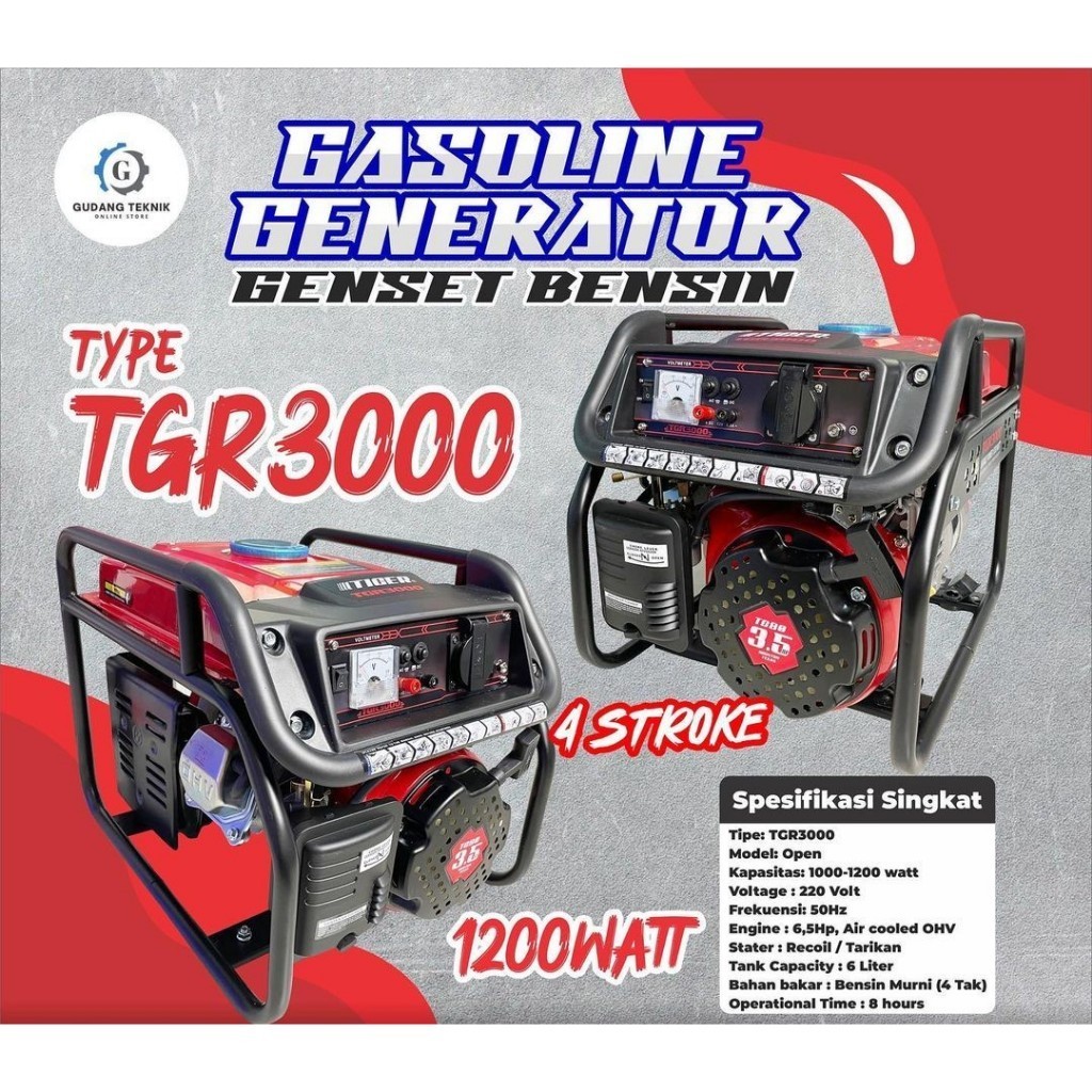 Genset 1200W TGR3000 TIGER X MUSTANG MG2500AVR / Power Generator 1200 Watt 4 Tak TGR 3000 MG 2500AVR