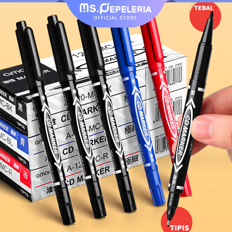 

Spidol permanen permanent marker- 2-tip 0.5mm/1.0mm Cepat kering tidak beracun-Ms.Pepeleria