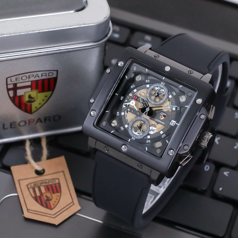 ORIGINAL - Jam tangan pria LEOPARD ORIGINAL Fitur tanggal & chrono aktif strap rubber bonus box - AS