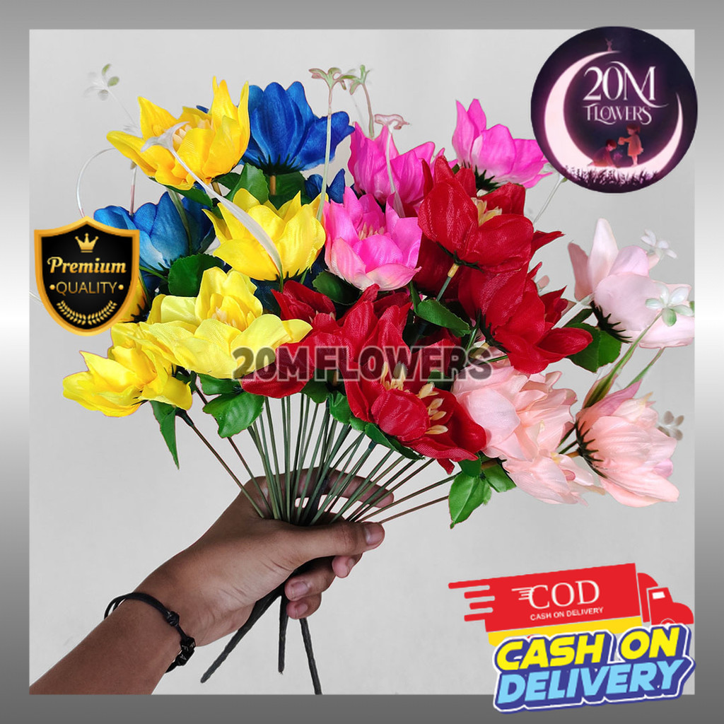 Aster Mangkok Cabang 6 Bunga Kain Hias - Artifisial Buatan plastik dekorasi seserahan hantaran Pelam