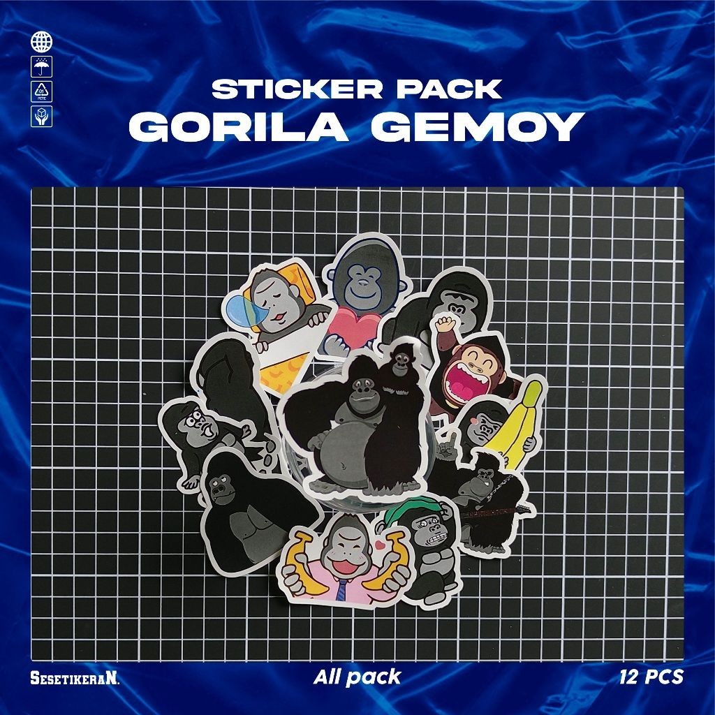 

COD✨ Sesetikeran Stiker Pack Gorila Lucu Untuk Koper Laptop Skateboard