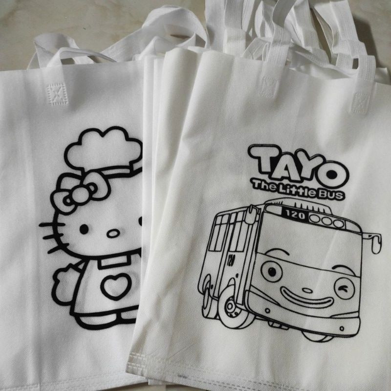 

GROSIRJUJUR Tas Mewarnai Totebag Kanvas Spunbond Handle uk 30x40x8 ketebalan kain 75GSM Goodie Bag Handle