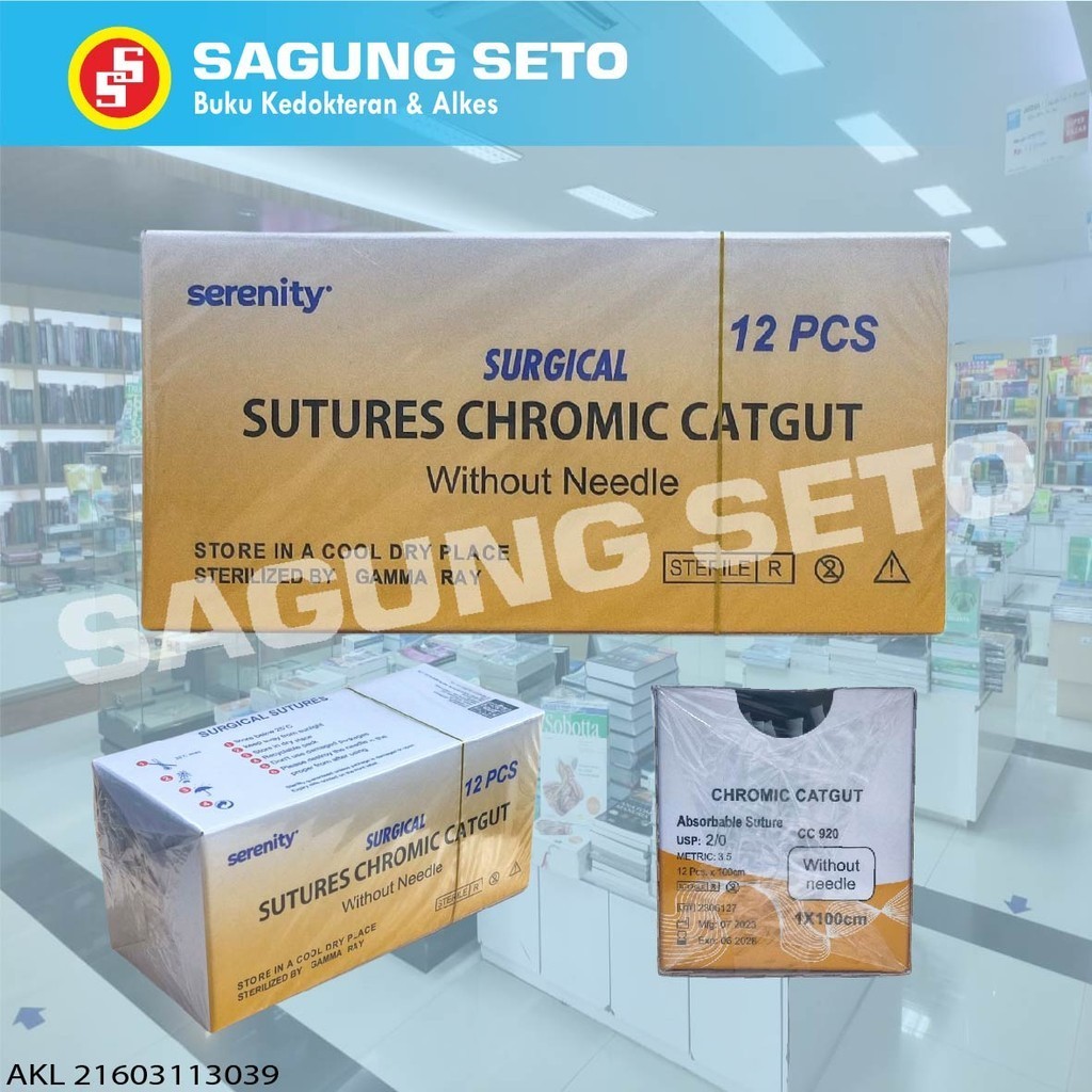 SERENITY SURGICAL SUTURES CHROMIC CATGUT 2/0 WITHOUT NEEDLE ( BOX ISI 12PCS )