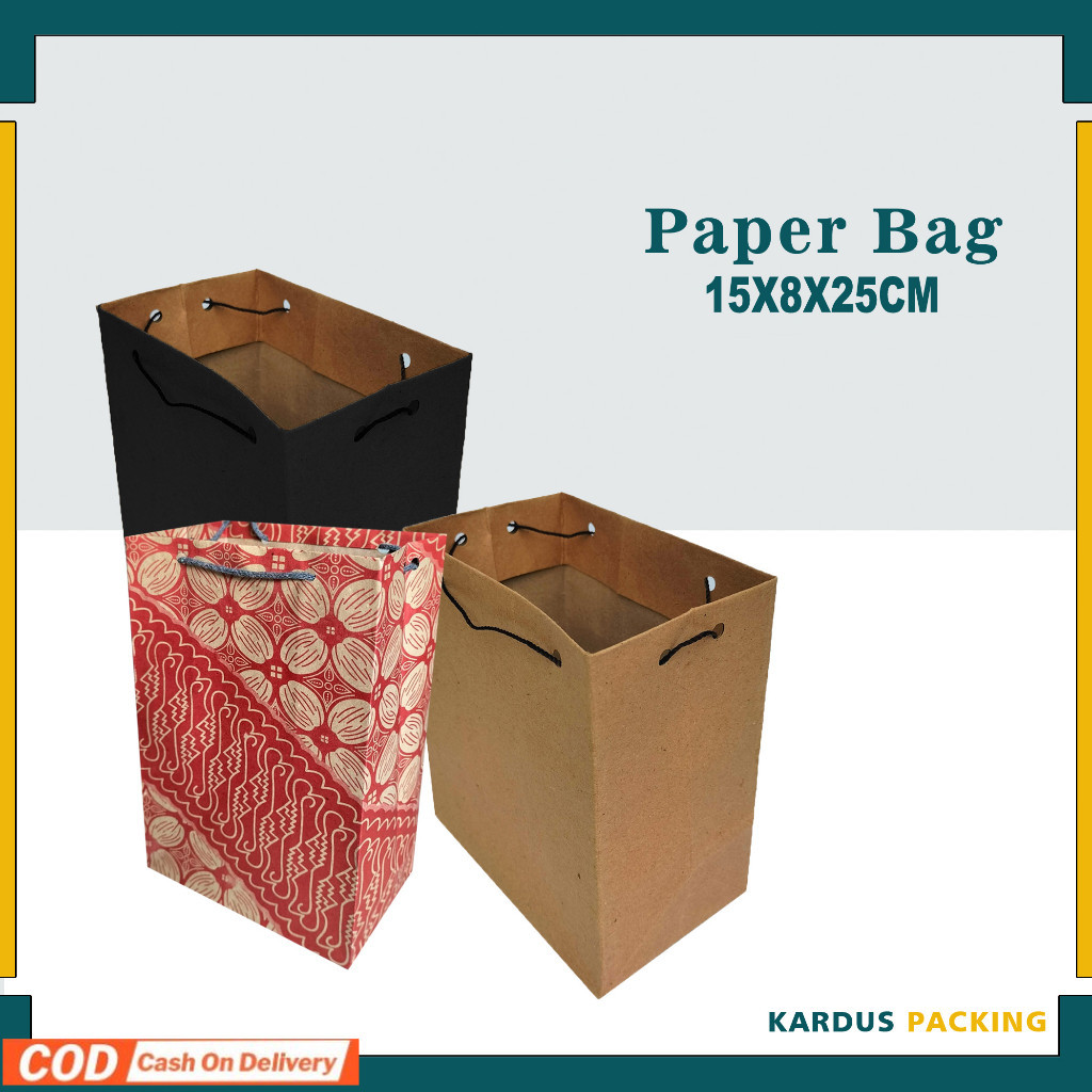 

PAKET 12 Pcs Paper Bag 15x8x25 Cm / Tas Kertas Coklat/Tas Kertas Hitam