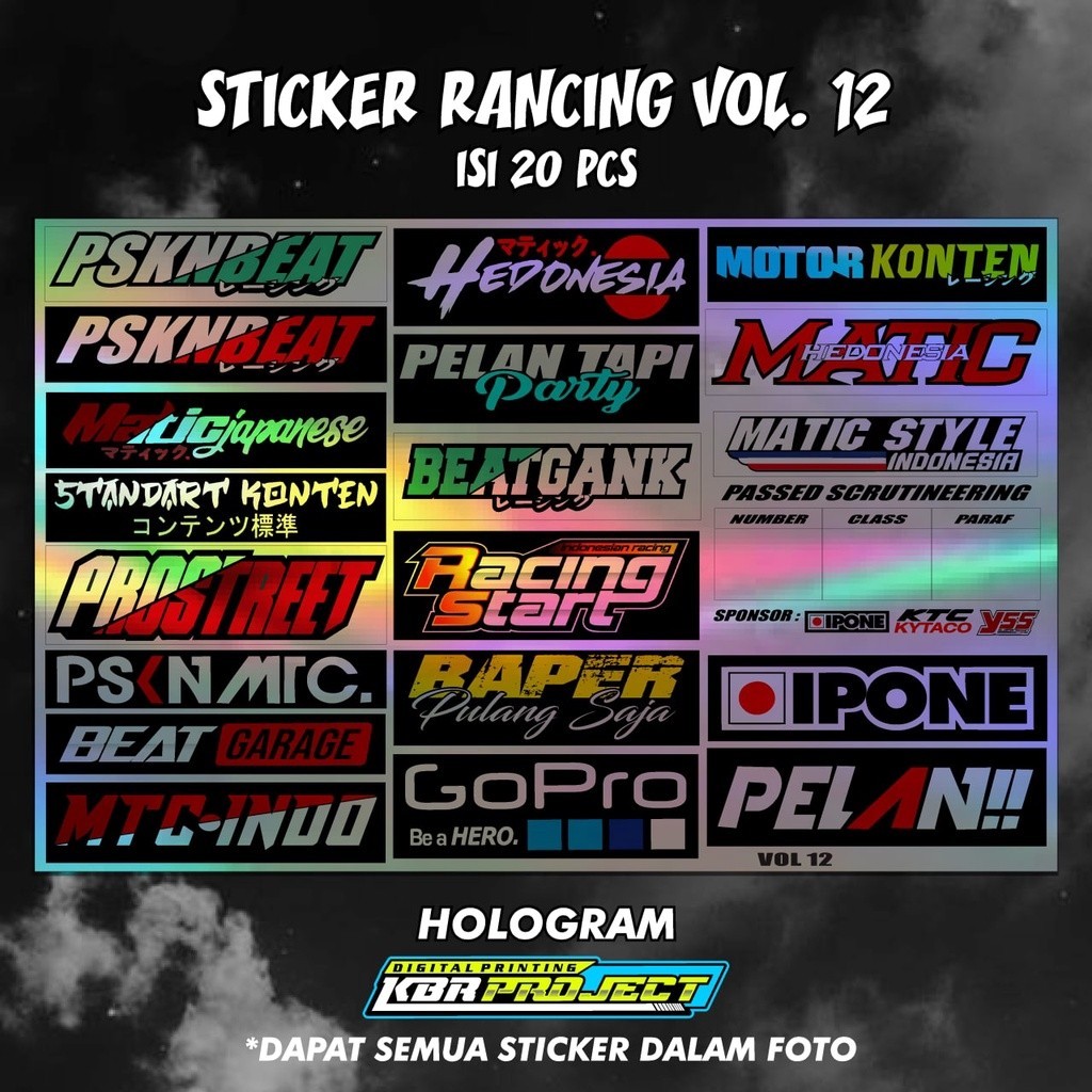 ISI 20 pcs STICKER RACING Matic HOLOGRAM / STIKER PACK / STIKER MOTOR VOL 12