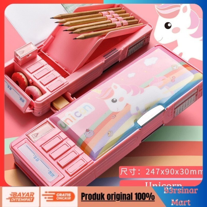 

[[KUALITAS TERBAIK]] Kotak Pensil Pola Kartun Lapisan Ganda Tunggal dengan Rautan Kapasitas Ganda Unicorn COD
