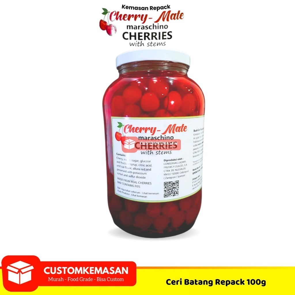 

Cherry Mate Repack 100g / Cherry Maraschino / Cherry Tangkai Merah / Buah Cherry Dengan Tangkai / Buah Ceri Repack