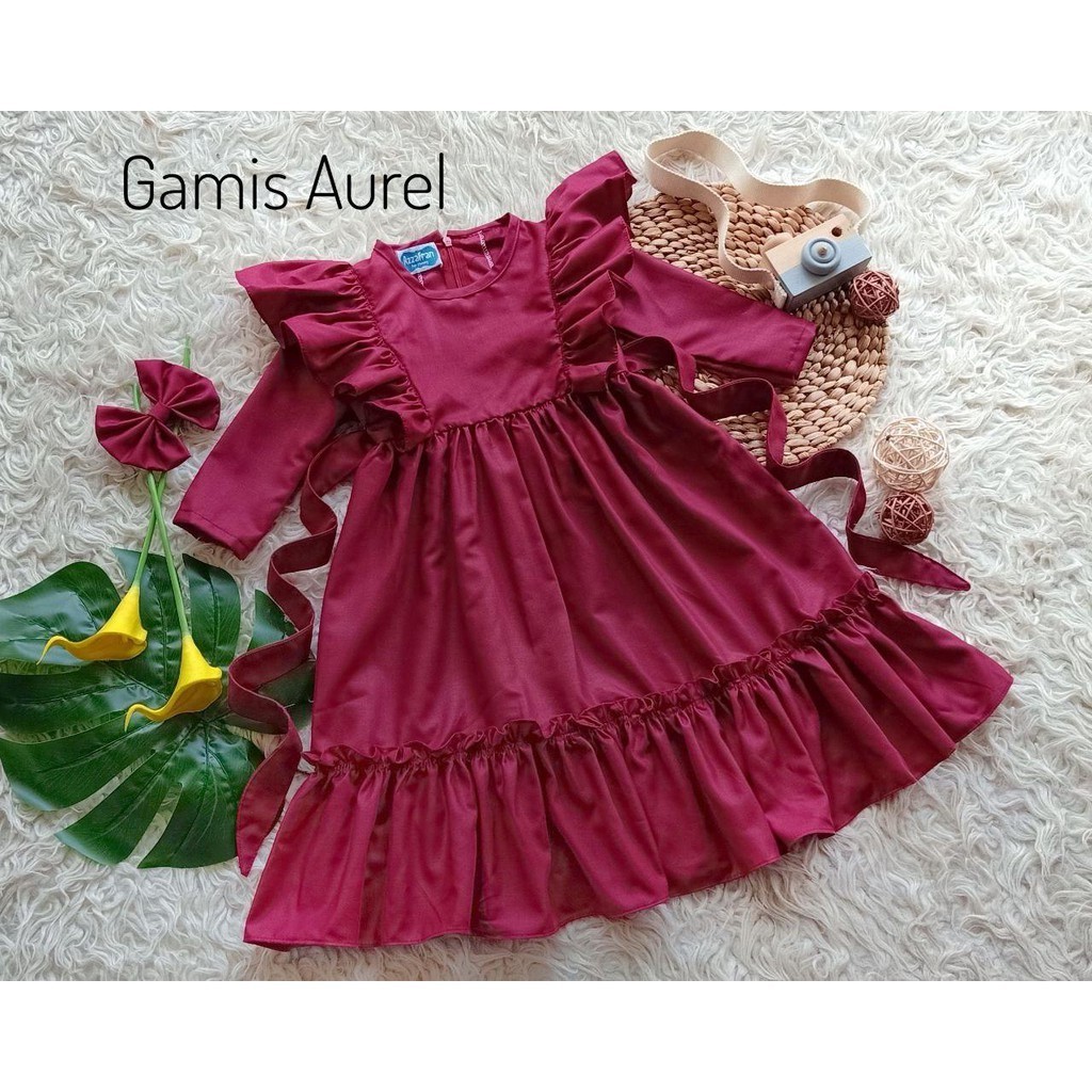 Gamis Aurel | Azzafran for Mommy | Gamis Anak | Gamis Dewasa | Gamis Couple | Gamis warna Maroon Gam