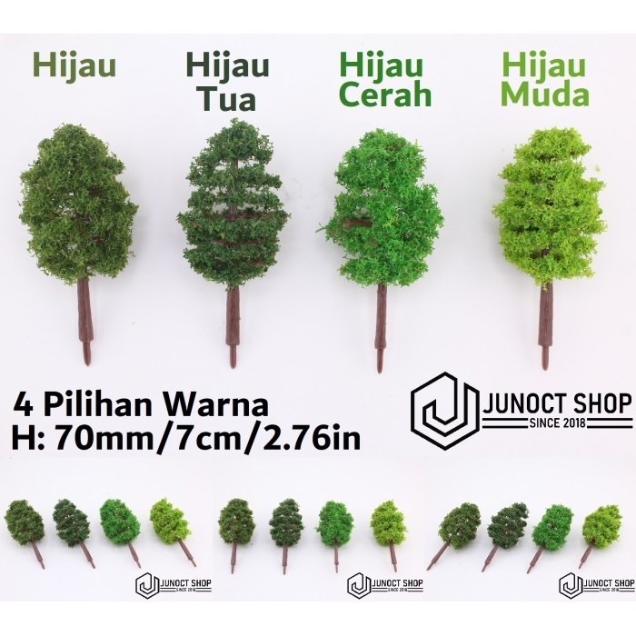 Maket Pohon Rindang 70mm 7cm 2.76in Daun Hijau TT HO OO S Scale 1:120 1:100 1:87 1:75 1:72 1:64 MG P