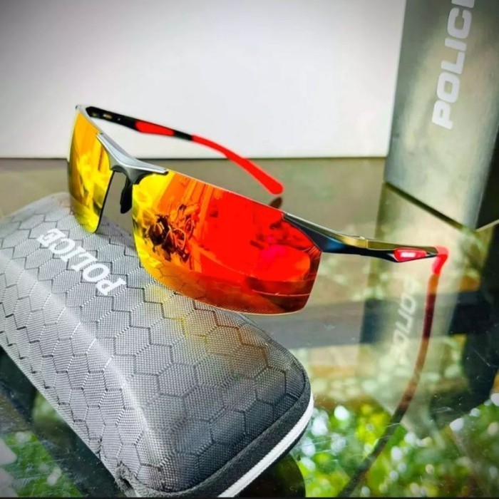 NEW Kacamata Hitam pria police 1910 lensa polarized  Sporty Full Set - Fire, fullset