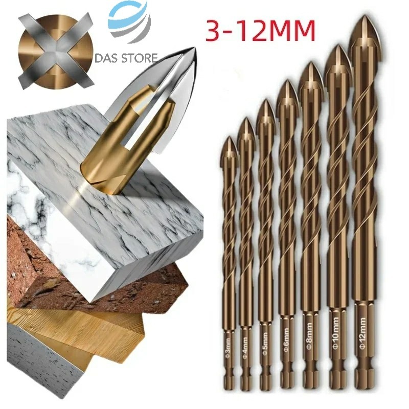 Mata Bor Cross Hex 3-12mm Mata Bor Hex Bahan Alloy Untuk Melubangi Kaca / Keramik / Beton